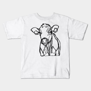 baby cow calf line art black Kids T-Shirt